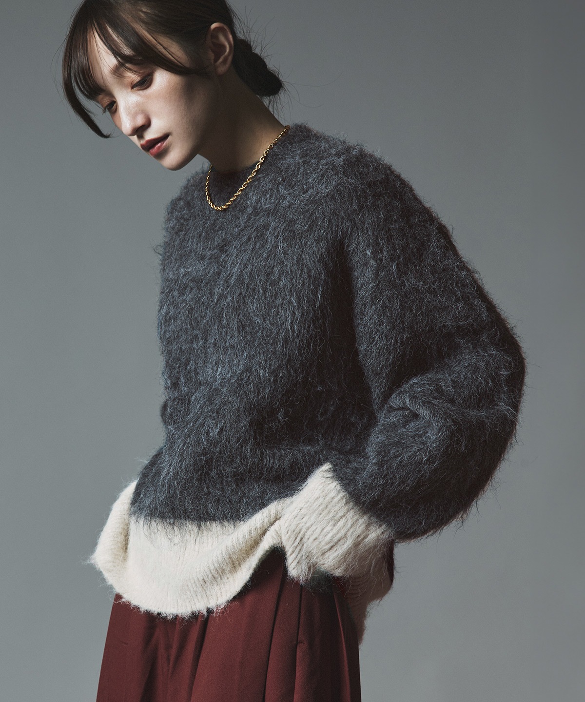 【予約販売】モヘアシャギー配色ニットトップス 全4色