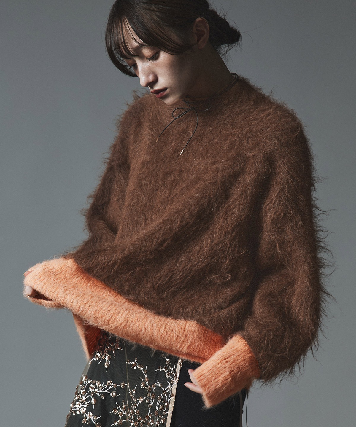 【予約販売】モヘアシャギー配色ニットトップス 全4色