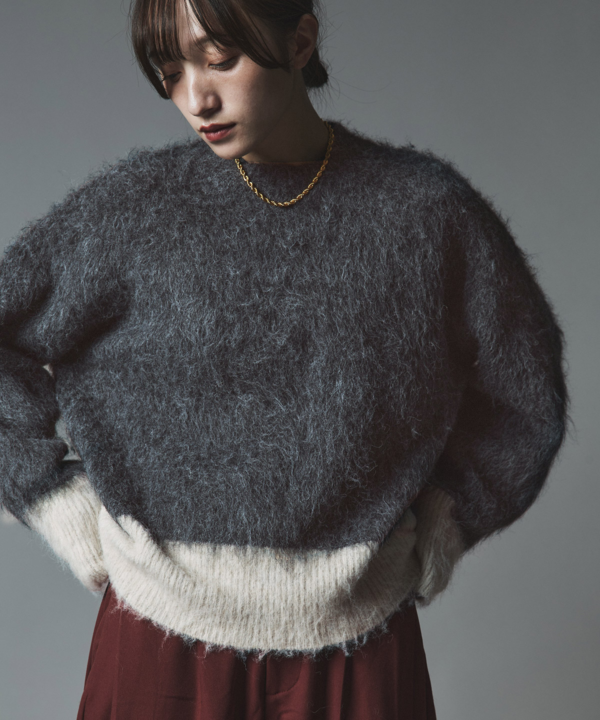 【予約販売】モヘアシャギー配色ニットトップス 全4色