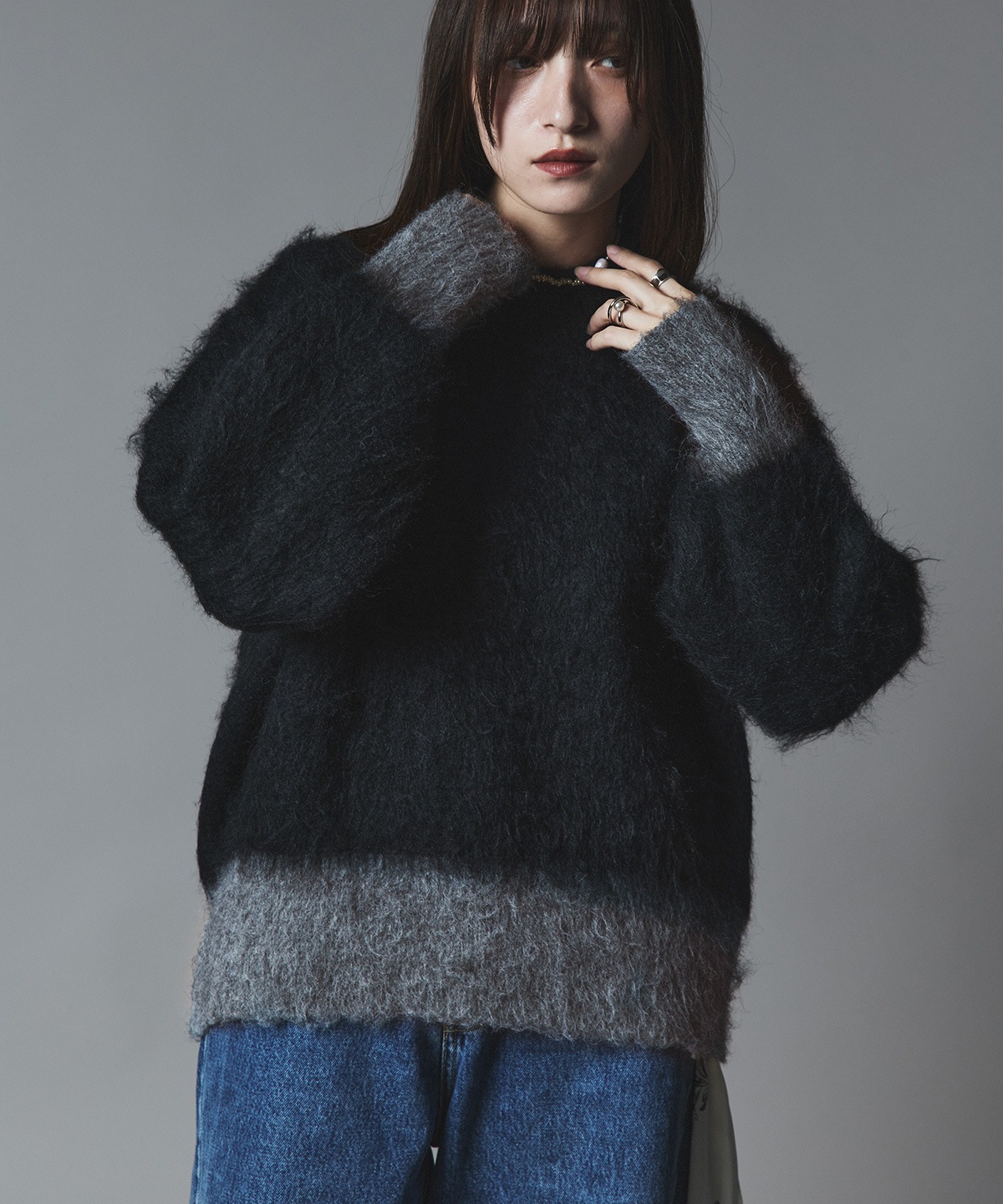 【予約販売】モヘアシャギー配色ニットトップス 全4色