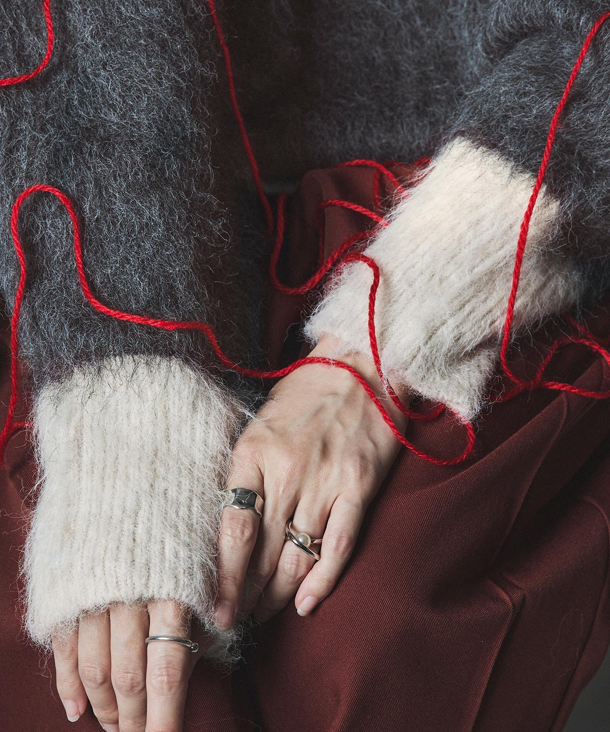 【予約販売】モヘアシャギー配色ニットトップス 全4色