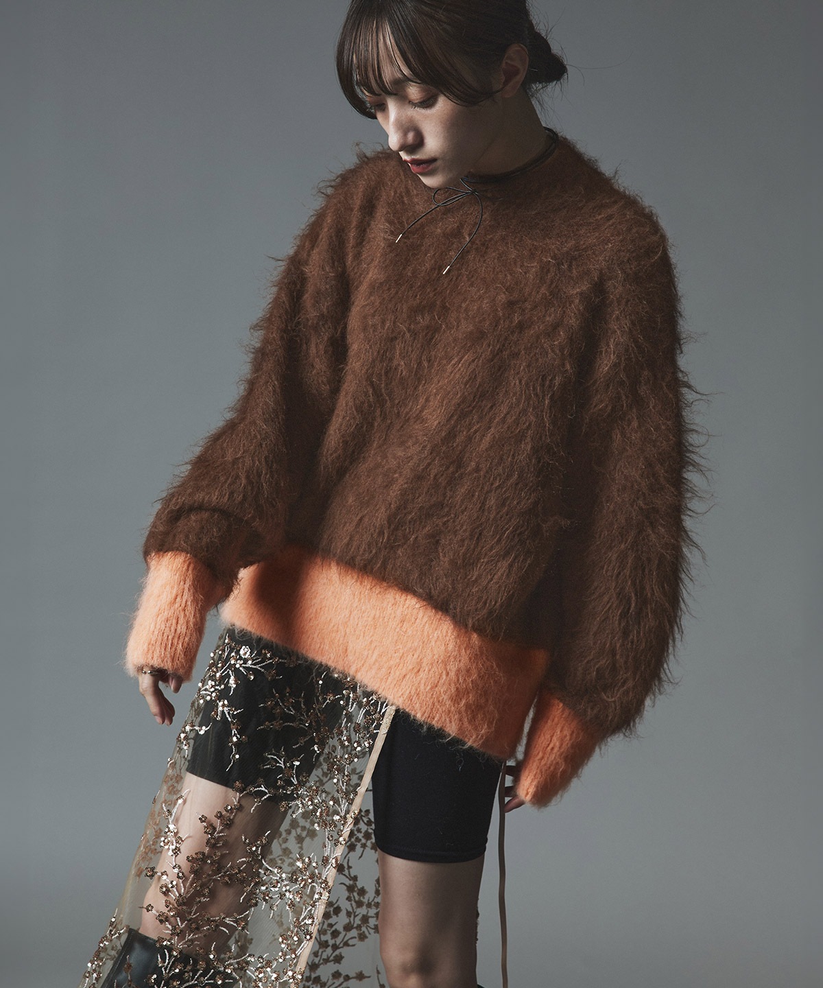 【予約販売】モヘアシャギー配色ニットトップス 全4色