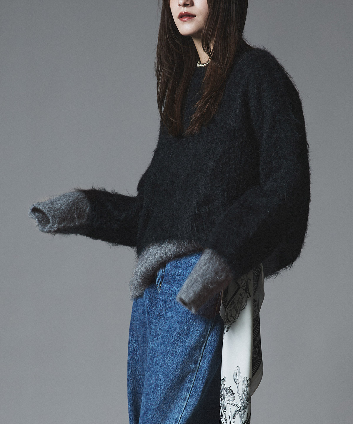 【予約販売】モヘアシャギー配色ニットトップス 全4色