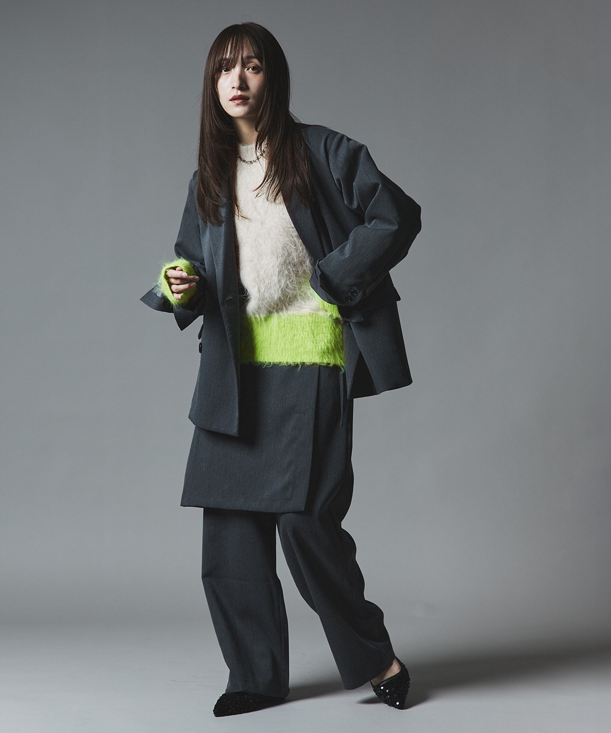 【予約販売】モヘアシャギー配色ニットトップス 全4色