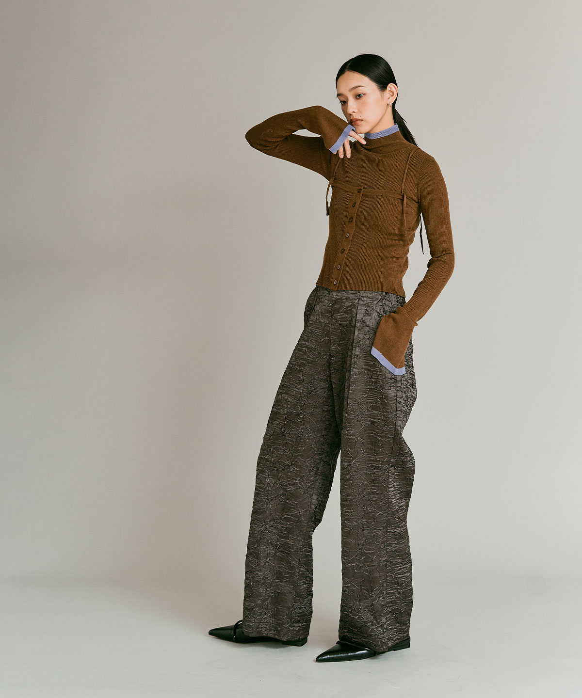 【予約販売】ウールミックスライトニット配色トップスセット 全4色