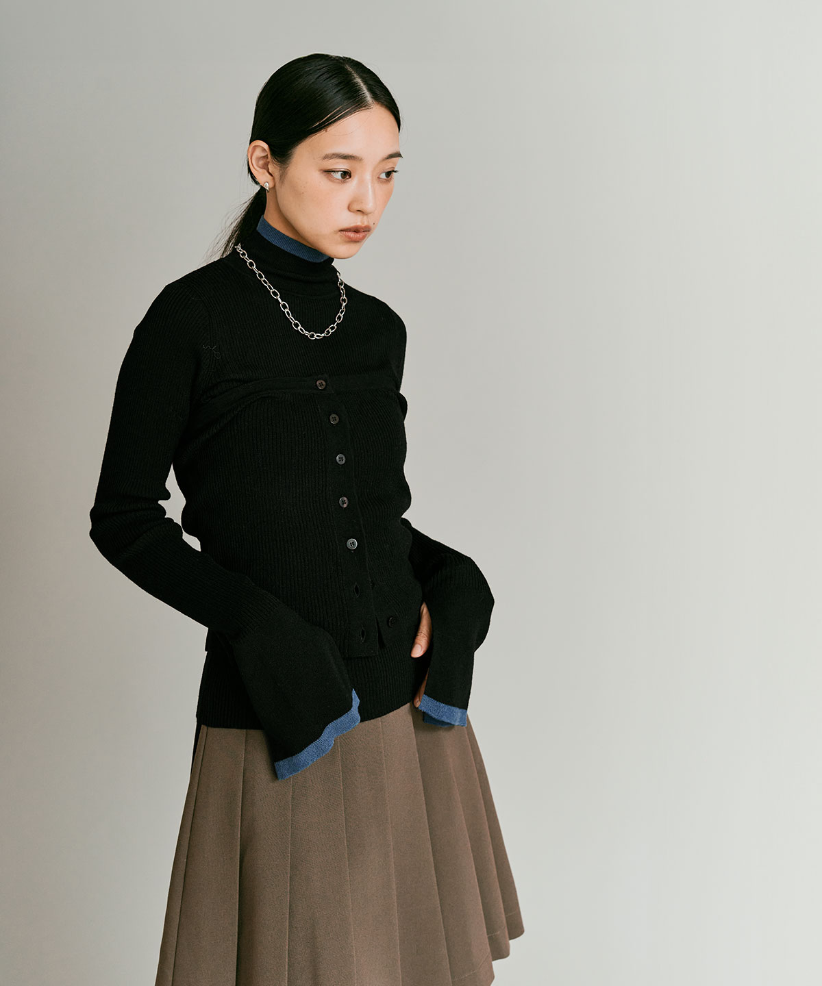 【予約販売】ウールミックスライトニット配色トップスセット 全4色