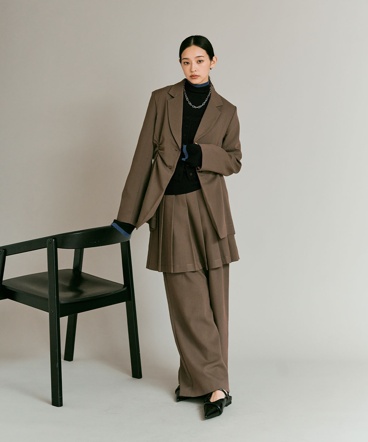 【予約販売】ウールミックスライトニット配色トップスセット 全4色