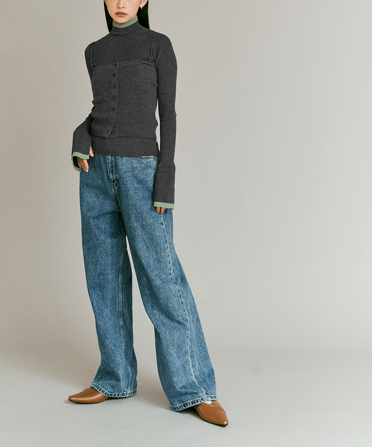 【予約販売】ウールミックスライトニット配色トップスセット 全4色