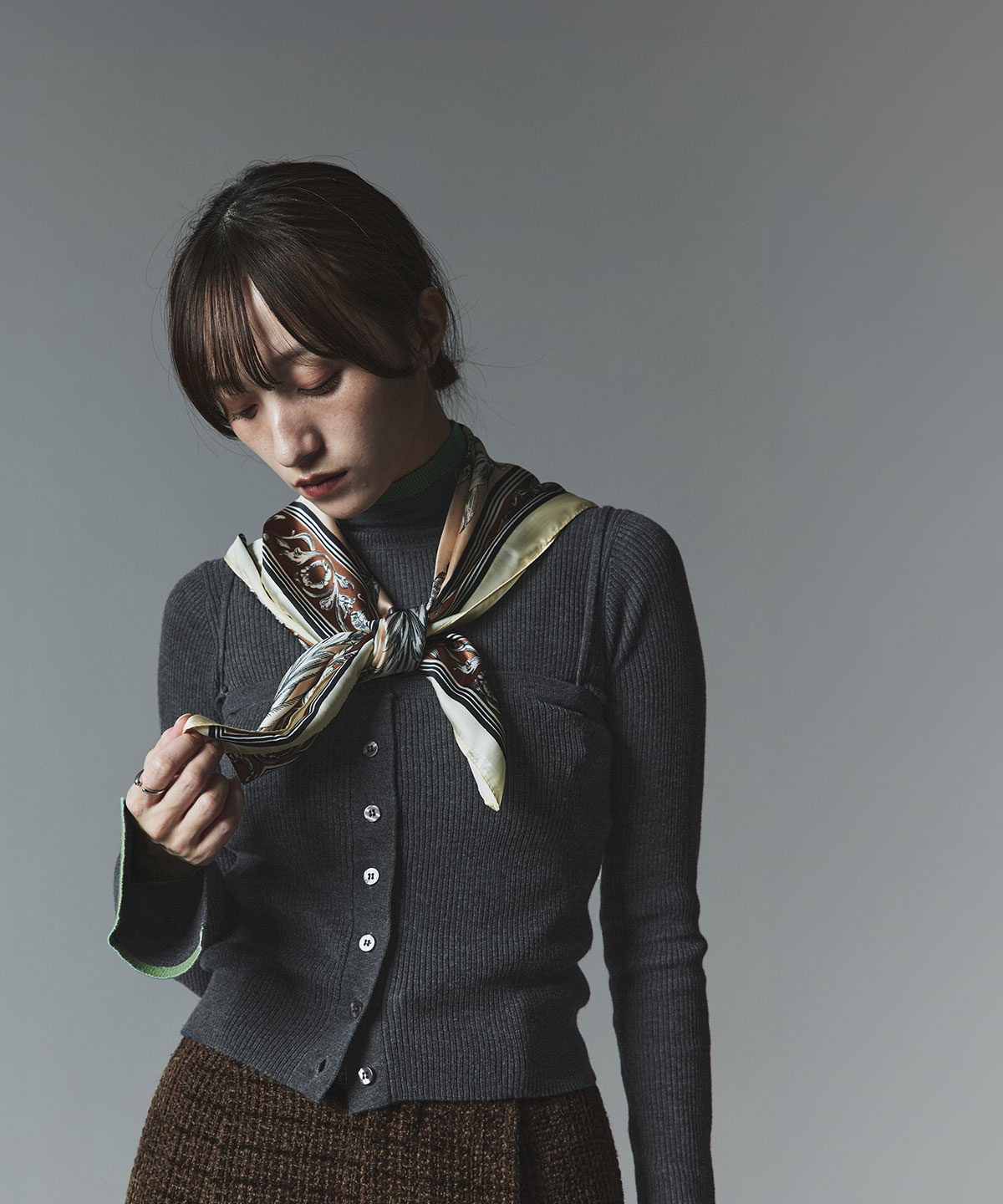 【予約販売】ウールミックスライトニット配色トップスセット 全4色