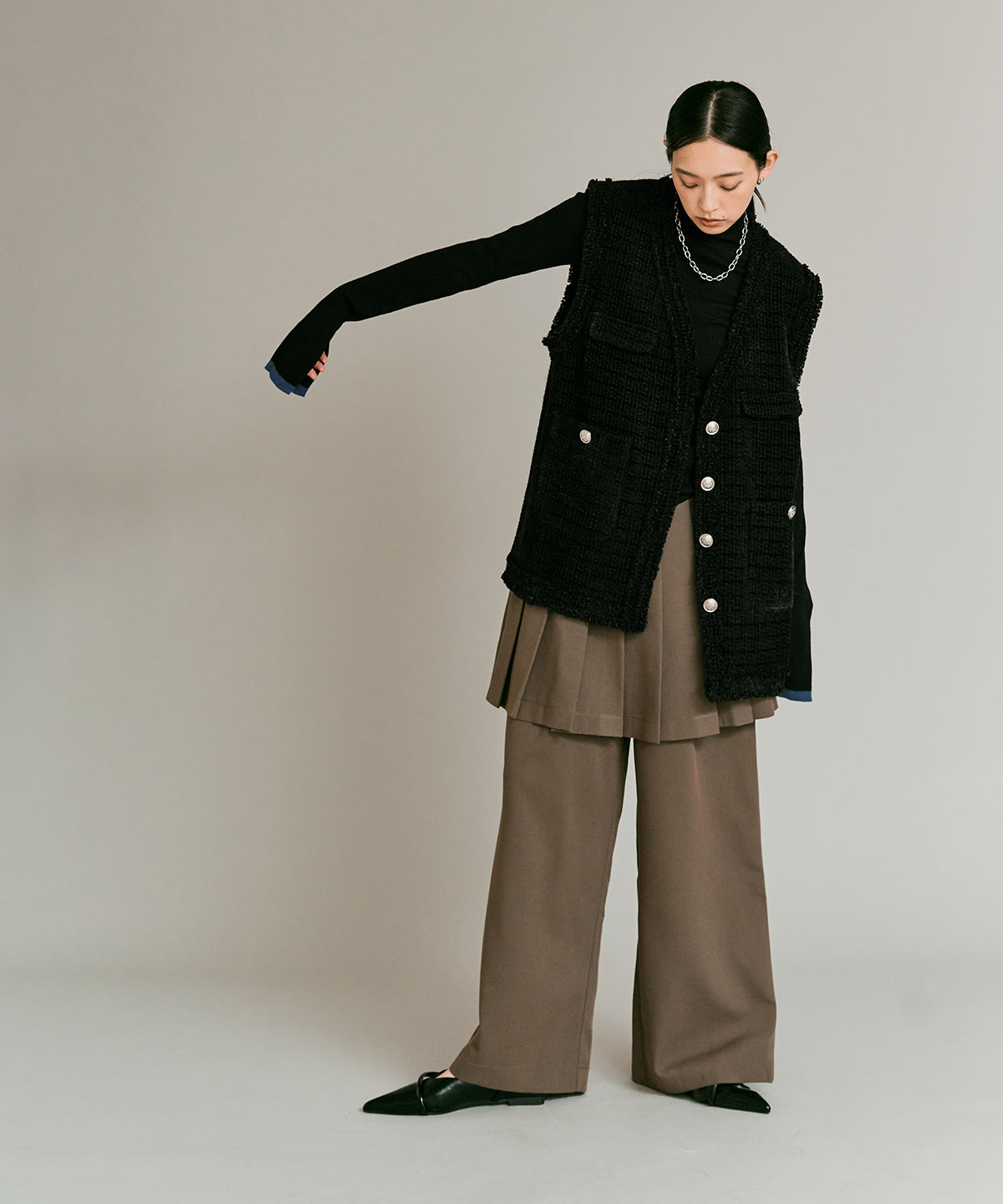 【予約販売】ウールミックスライトニット配色トップスセット 全4色