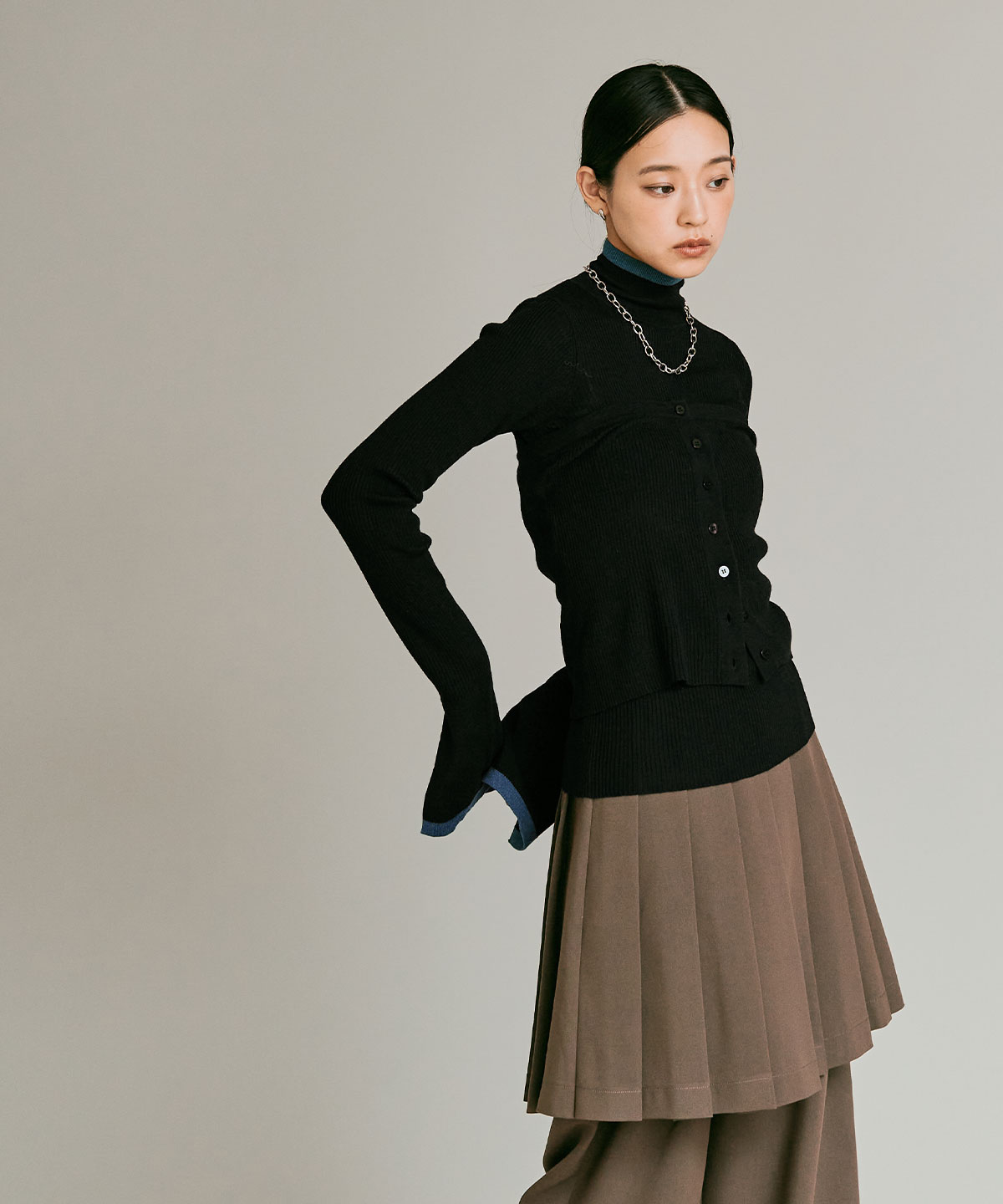 【予約販売】ウールミックスライトニット配色トップスセット 全4色