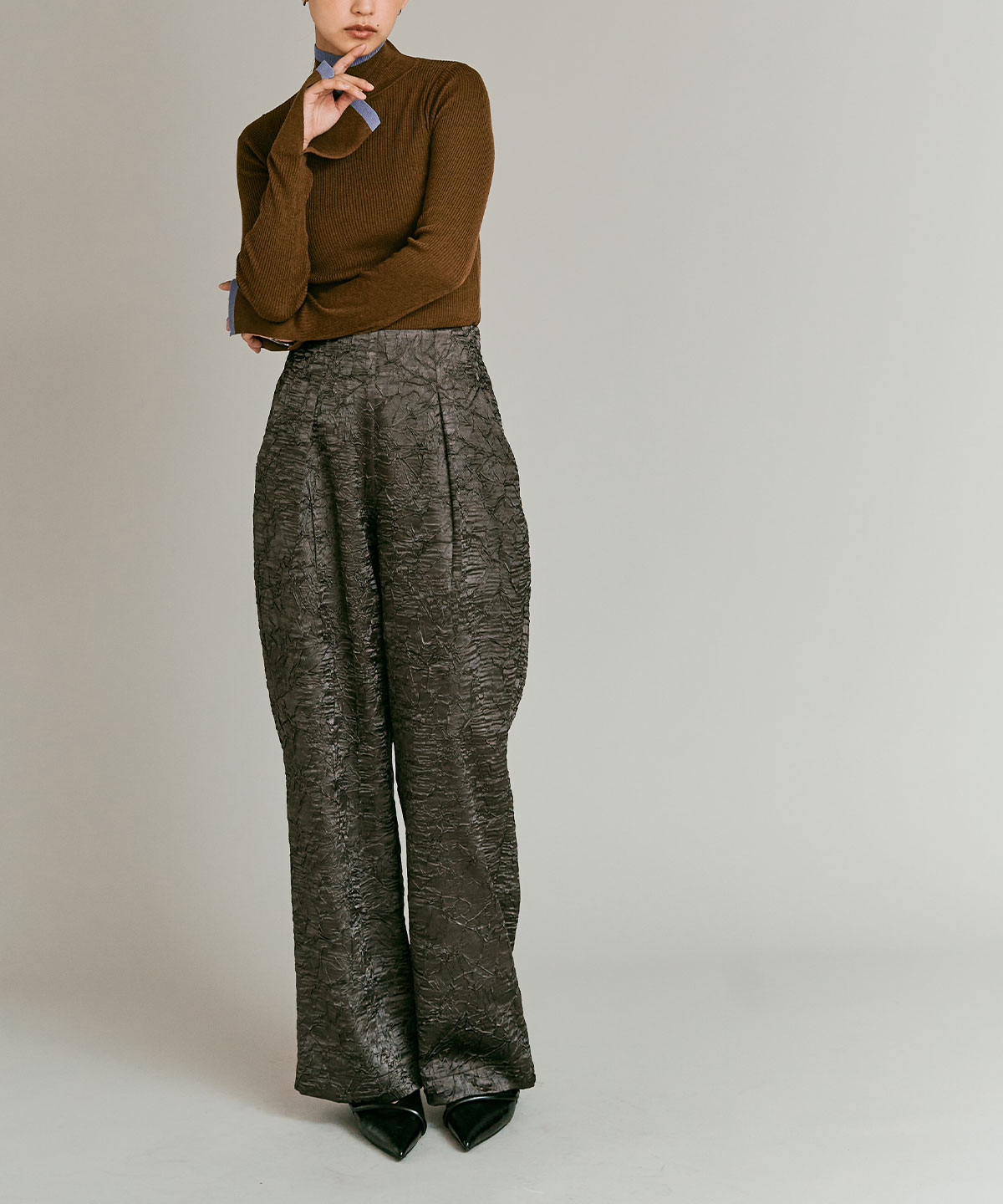 【予約販売】ウールミックスライトニット配色トップスセット 全4色