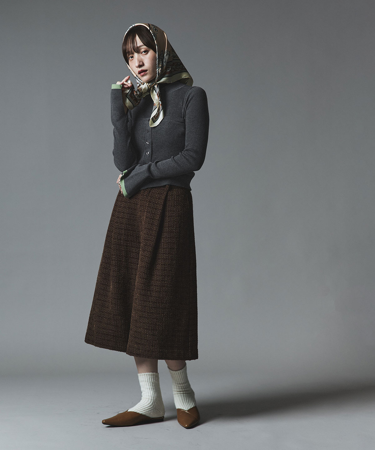 【予約販売】ウールミックスライトニット配色トップスセット 全4色