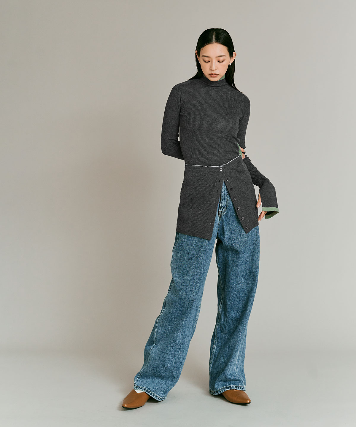 【予約販売】ウールミックスライトニット配色トップスセット 全4色