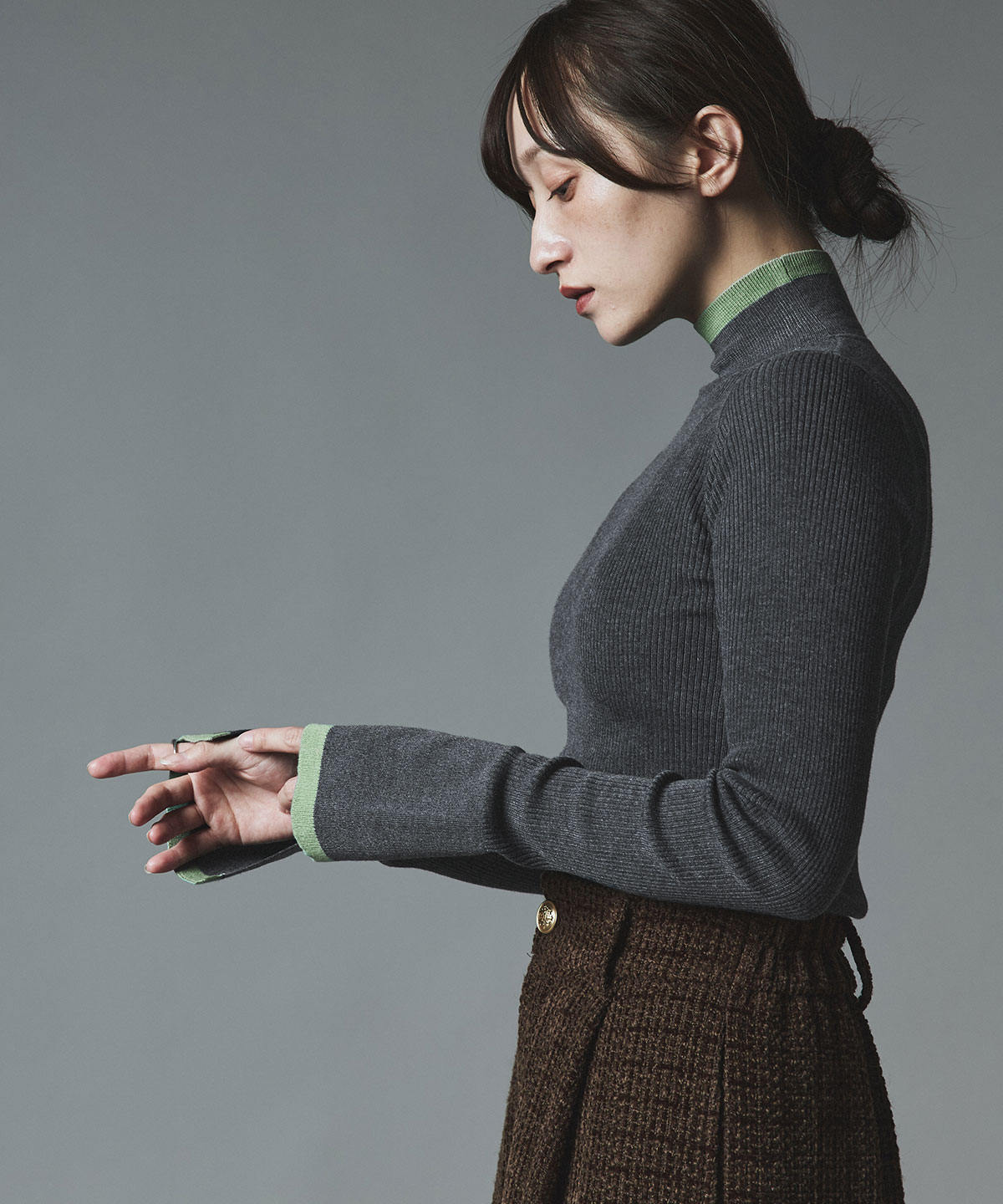 【予約販売】ウールミックスライトニット配色トップスセット 全4色