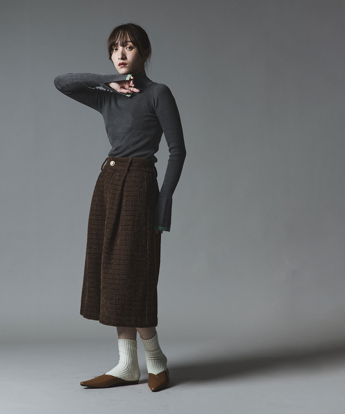 【予約販売】ウールミックスライトニット配色トップスセット 全4色