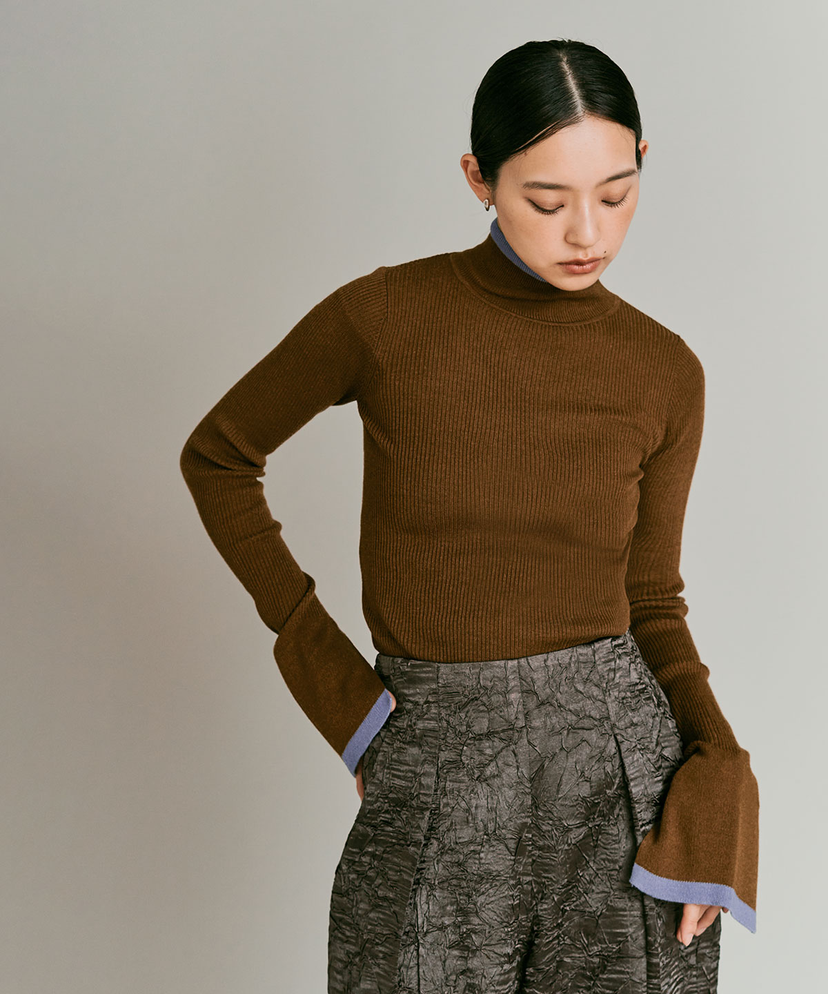 【予約販売】ウールミックスライトニット配色トップスセット 全4色