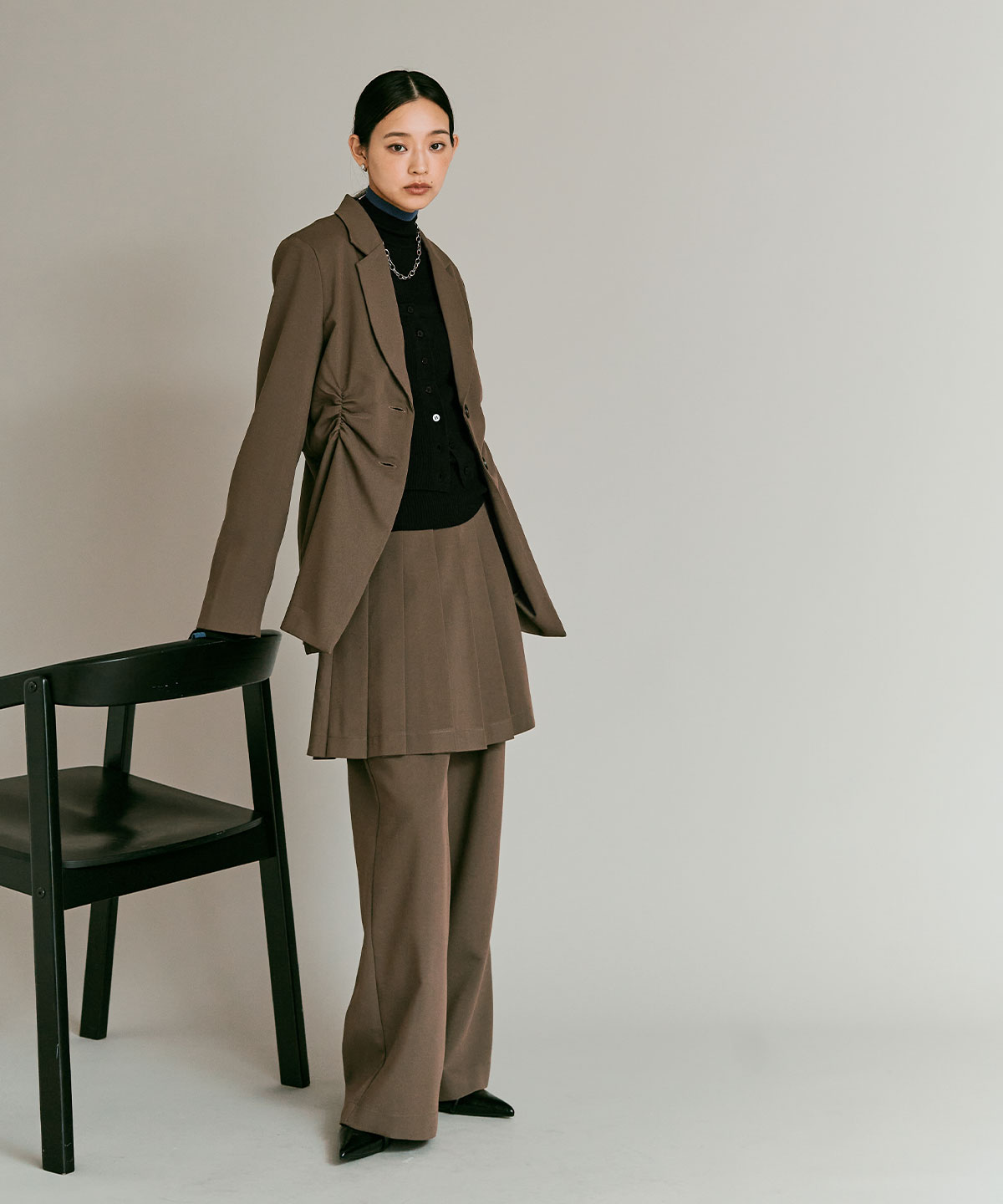 【予約販売】ウールミックスライトニット配色トップスセット 全4色