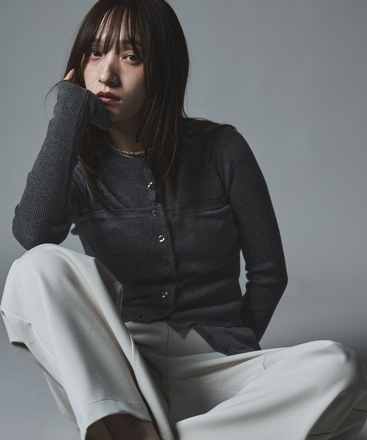 【予約販売】ウールミックスライトニット配色トップスセット 全4色