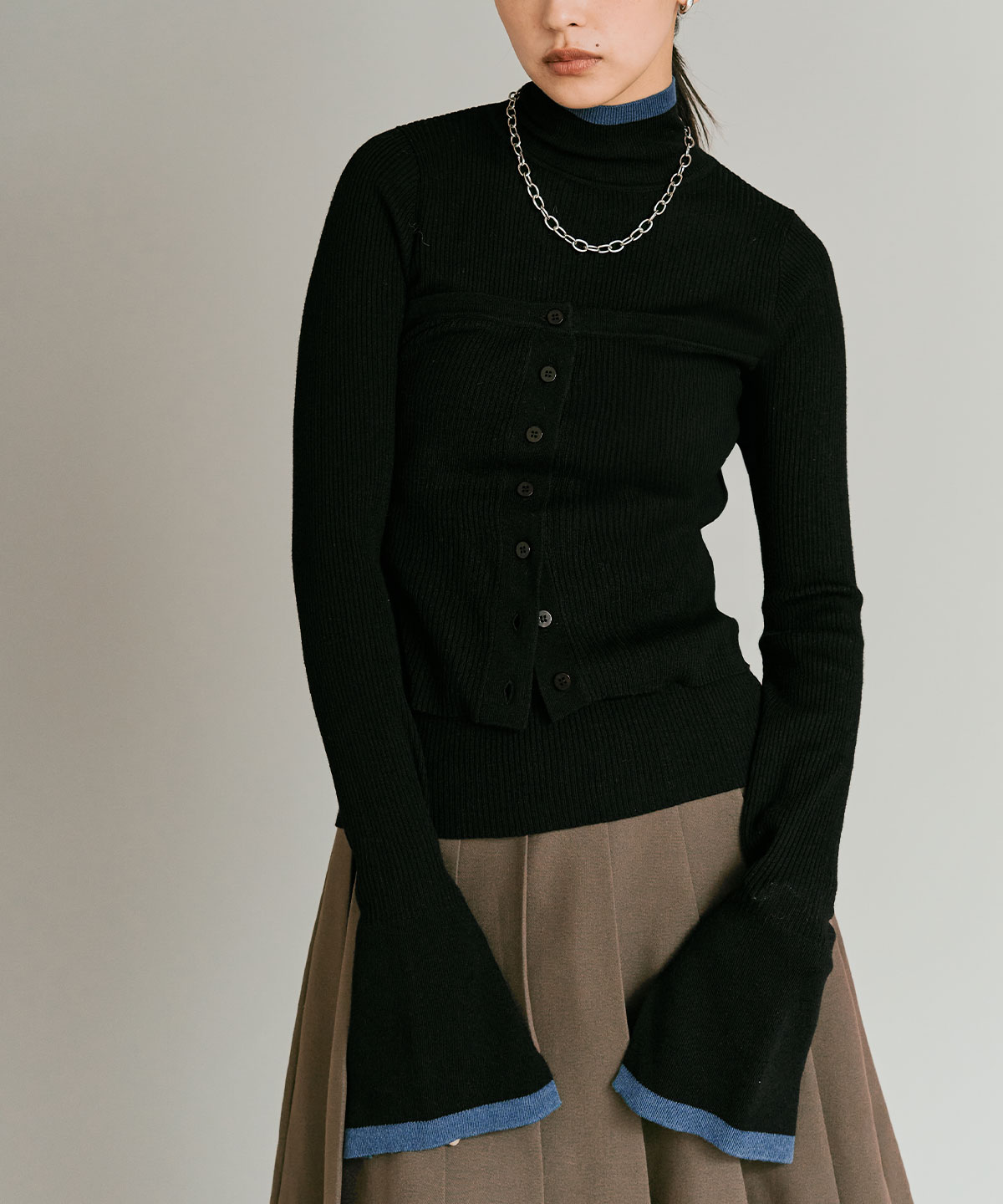 【予約販売】ウールミックスライトニット配色トップスセット 全4色