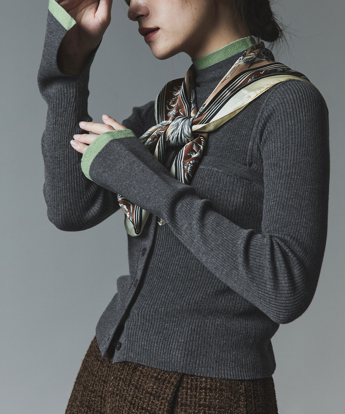 【予約販売】ウールミックスライトニット配色トップスセット 全4色