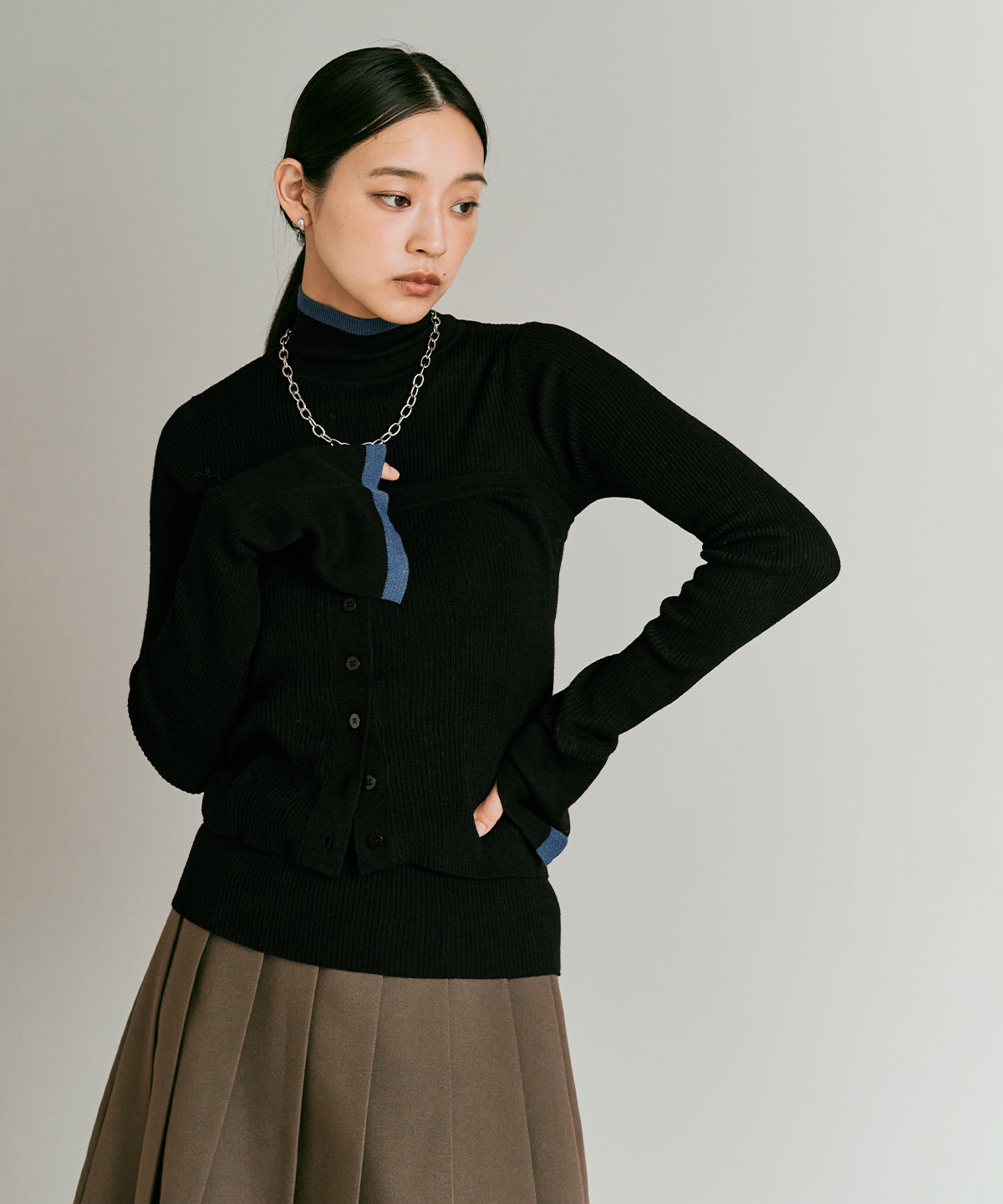 【予約販売】ウールミックスライトニット配色トップスセット 全4色