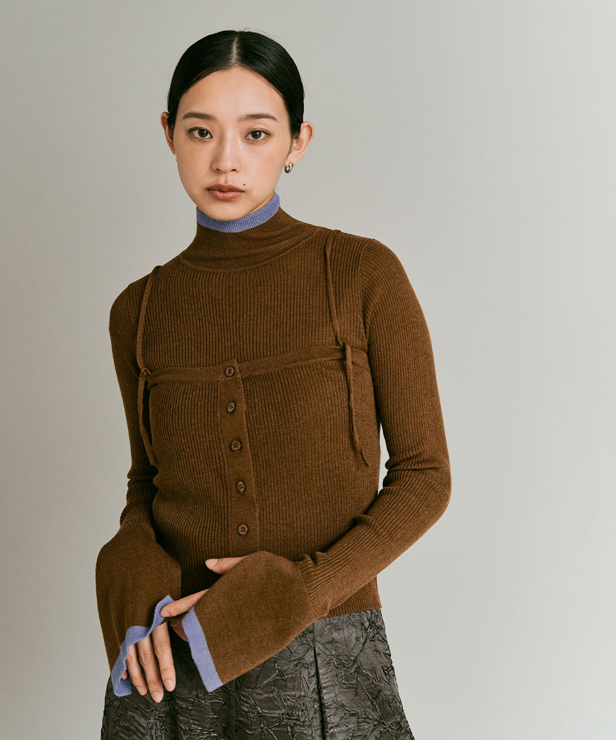 【予約販売】ウールミックスライトニット配色トップスセット 全4色