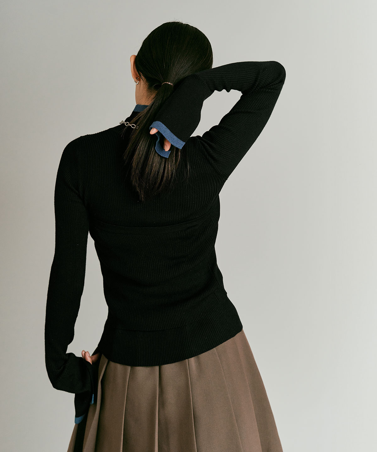 【予約販売】ウールミックスライトニット配色トップスセット 全4色