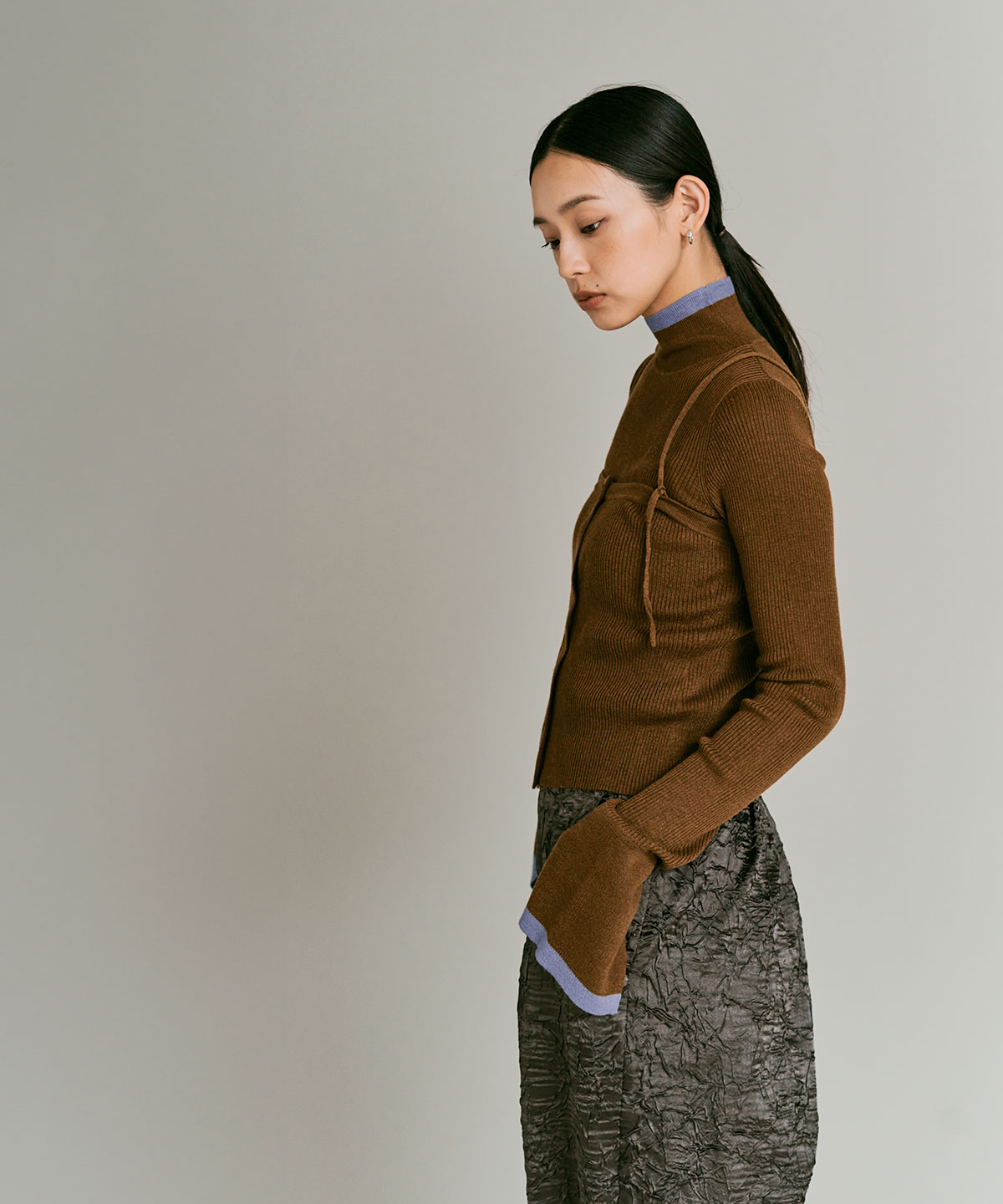 【予約販売】ウールミックスライトニット配色トップスセット 全4色