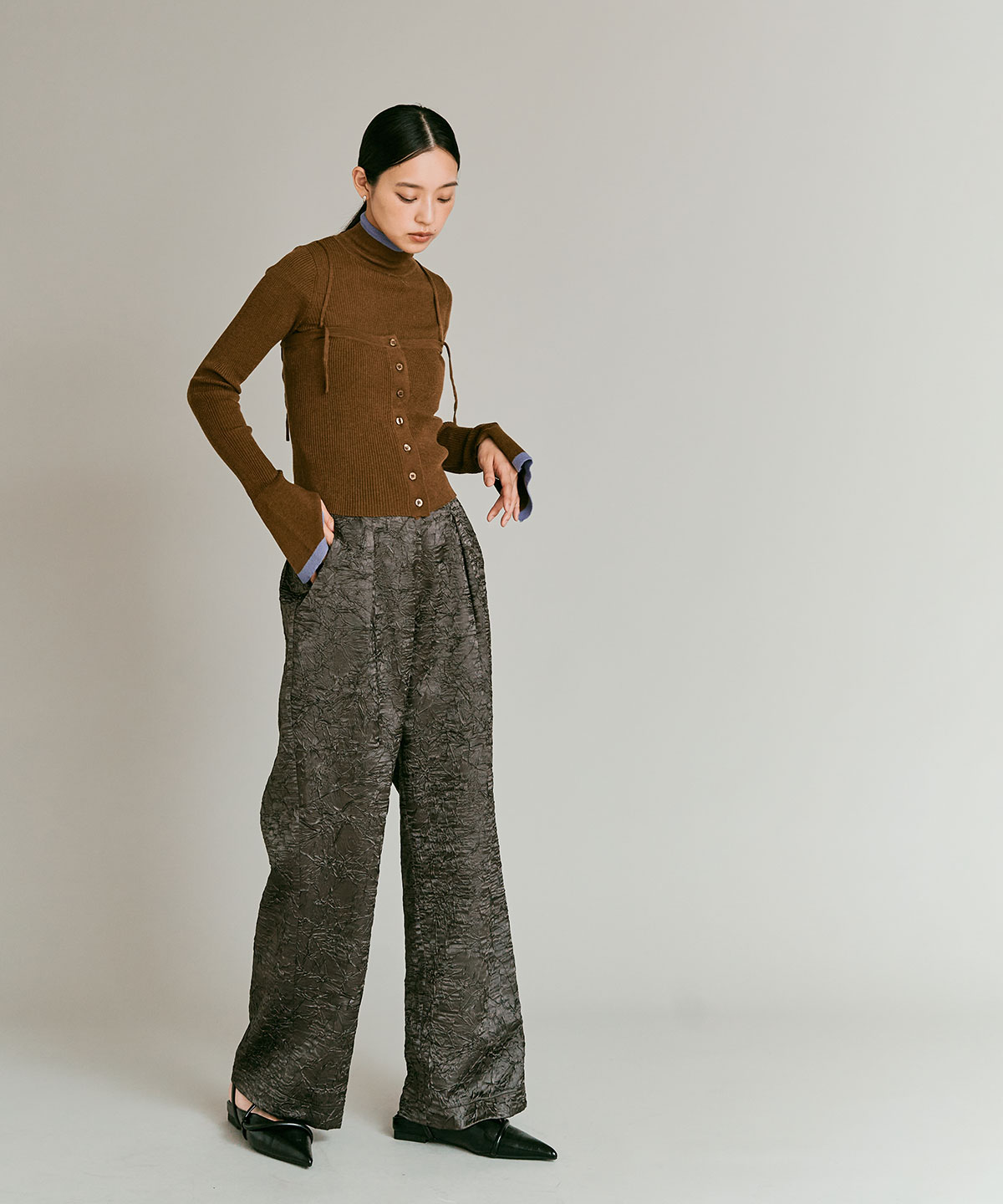 【予約販売】ウールミックスライトニット配色トップスセット 全4色