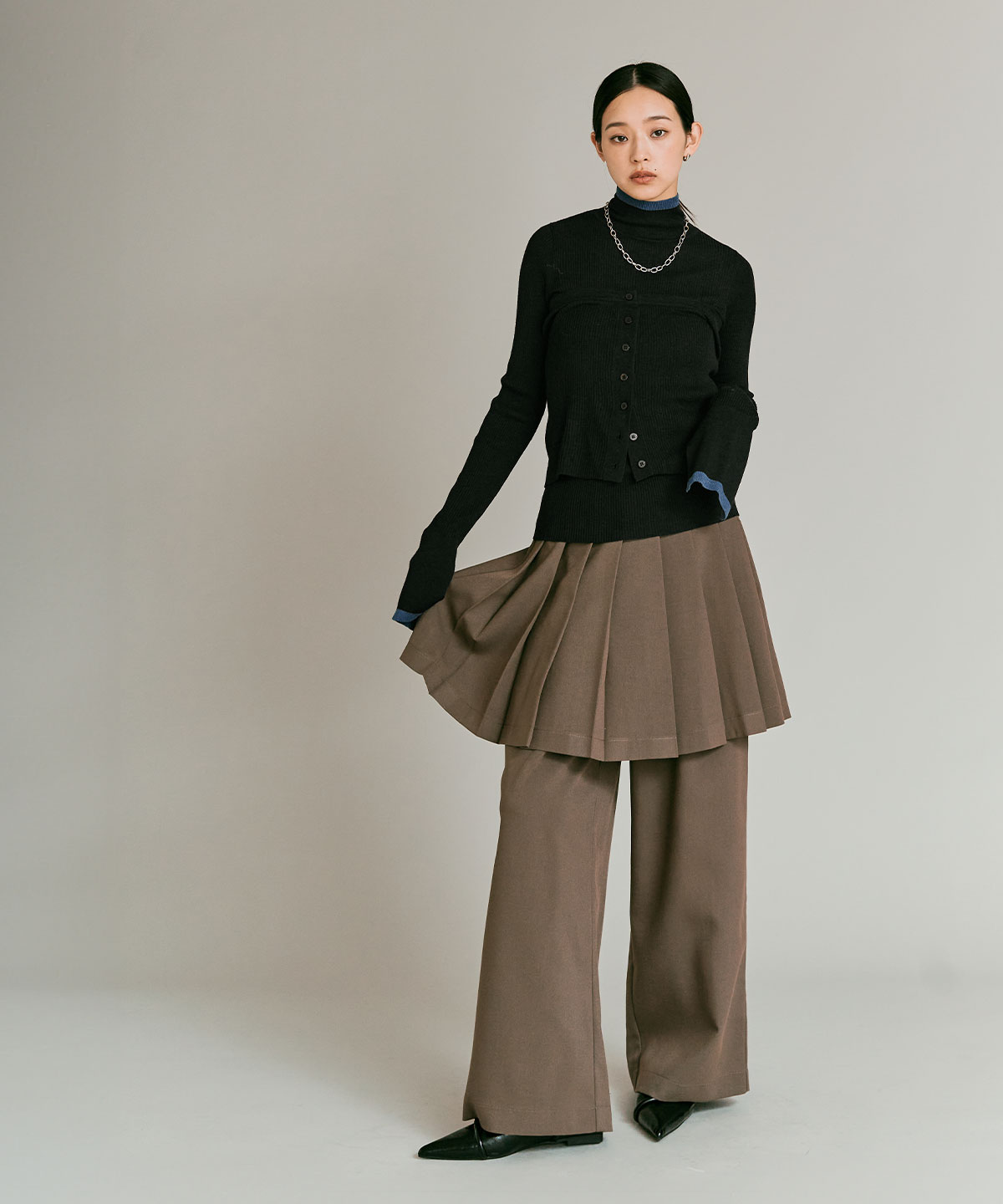 【予約販売】ウールミックスライトニット配色トップスセット 全4色