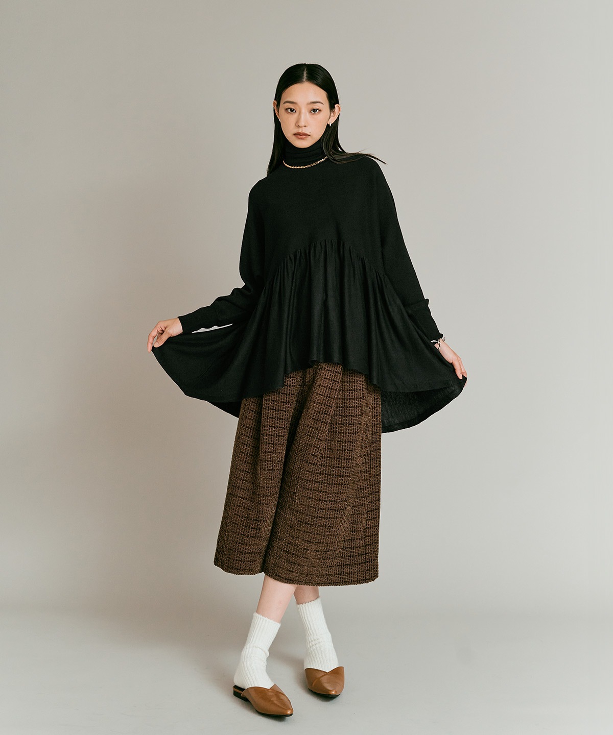 【予約販売】ウールミックスライトニットペプラムトップス 全4色