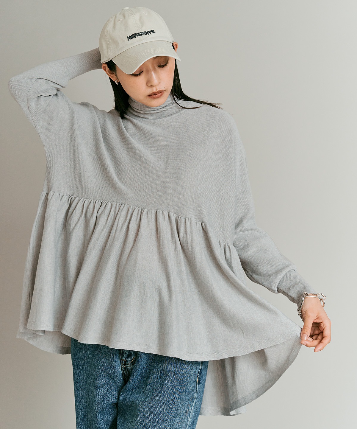 【予約販売】ウールミックスライトニットペプラムトップス 全4色