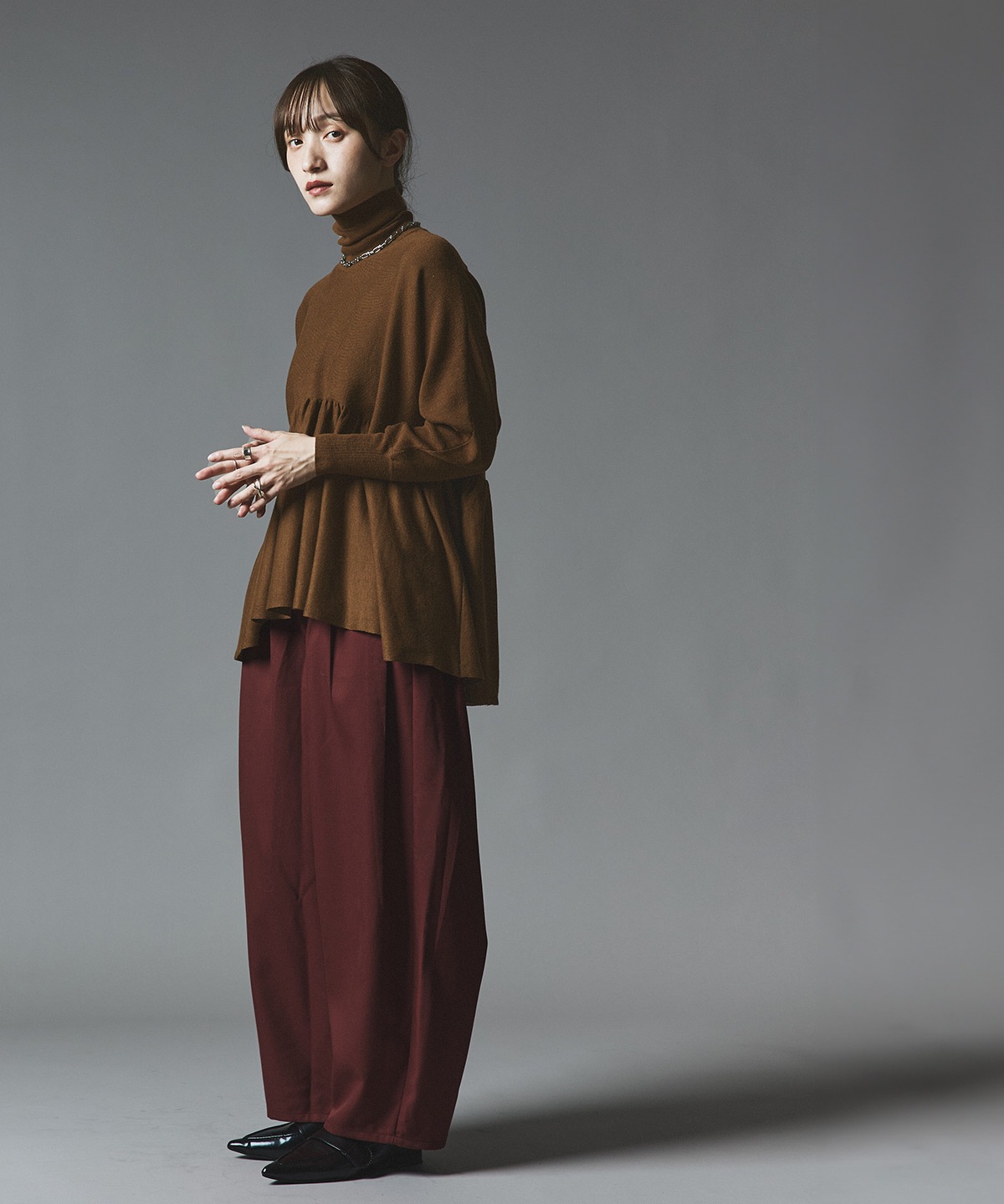 【予約販売】ウールミックスライトニットペプラムトップス 全4色