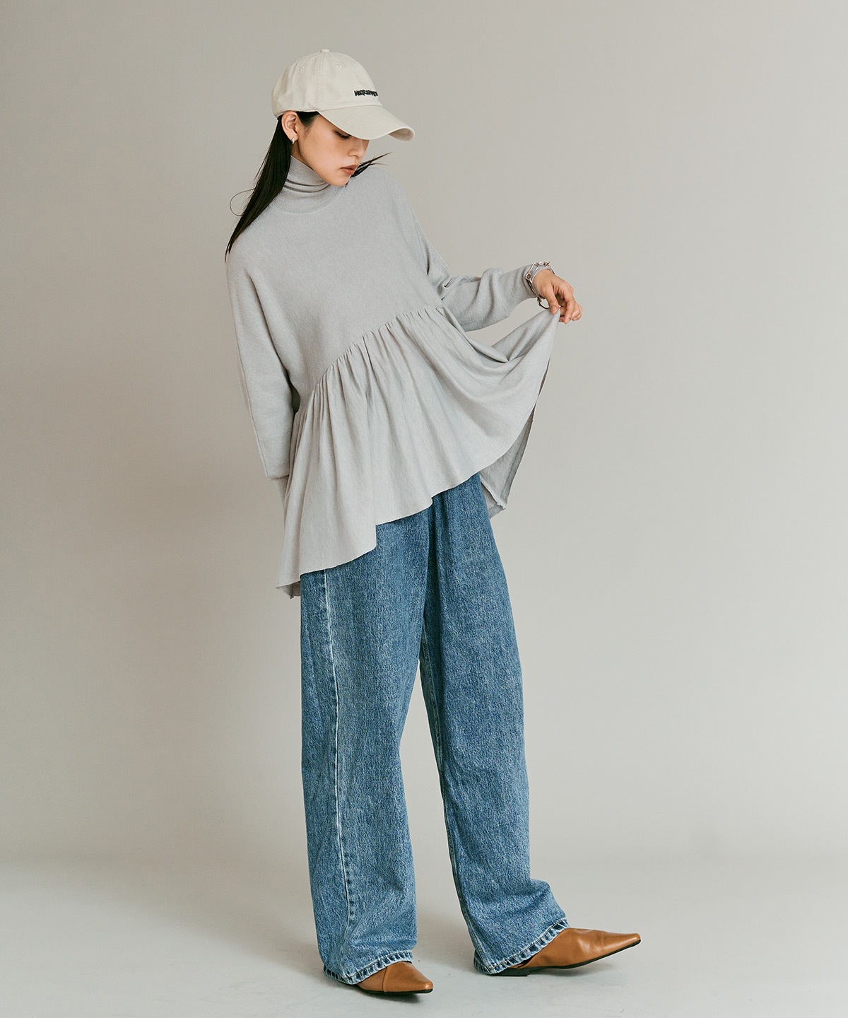 【予約販売】ウールミックスライトニットペプラムトップス 全4色