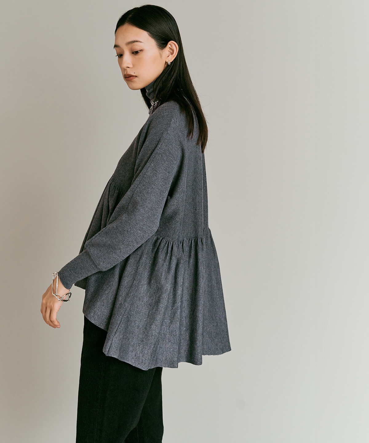 【予約販売】ウールミックスライトニットペプラムトップス 全4色