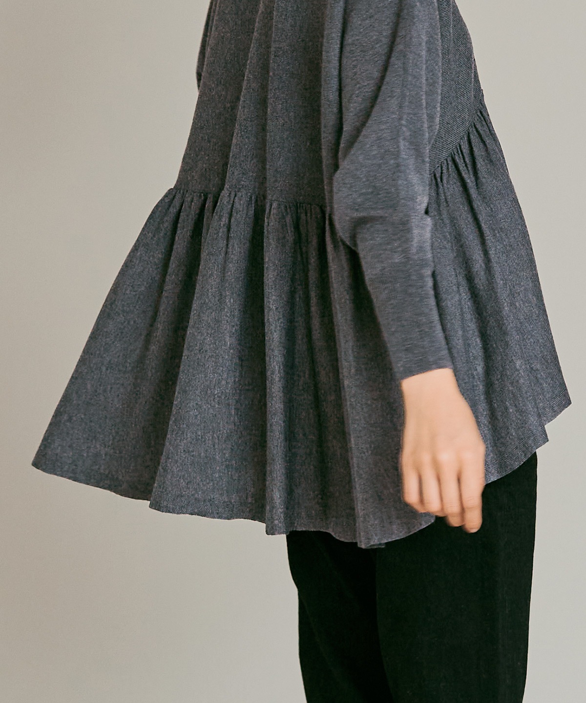 【予約販売】ウールミックスライトニットペプラムトップス 全4色