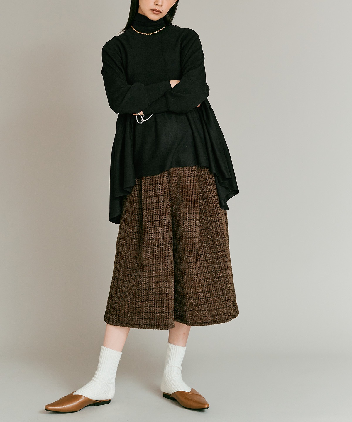 【予約販売】ウールミックスライトニットペプラムトップス 全4色