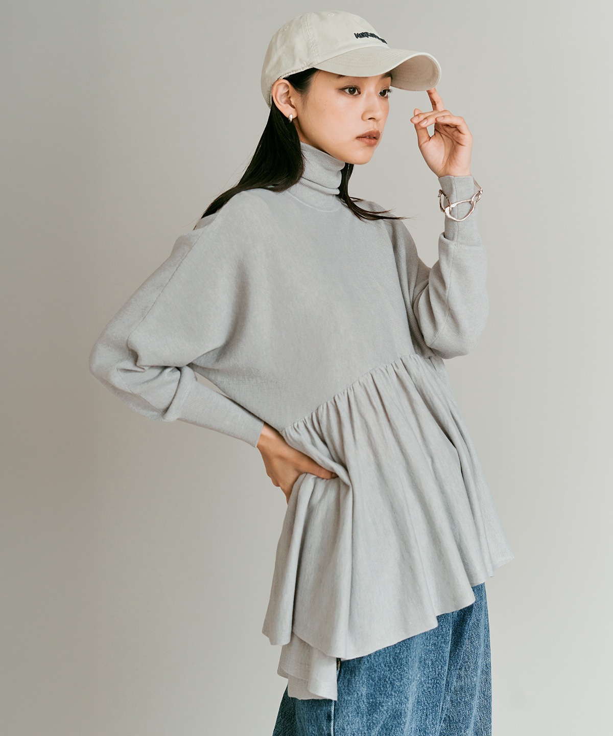 【予約販売】ウールミックスライトニットペプラムトップス 全4色