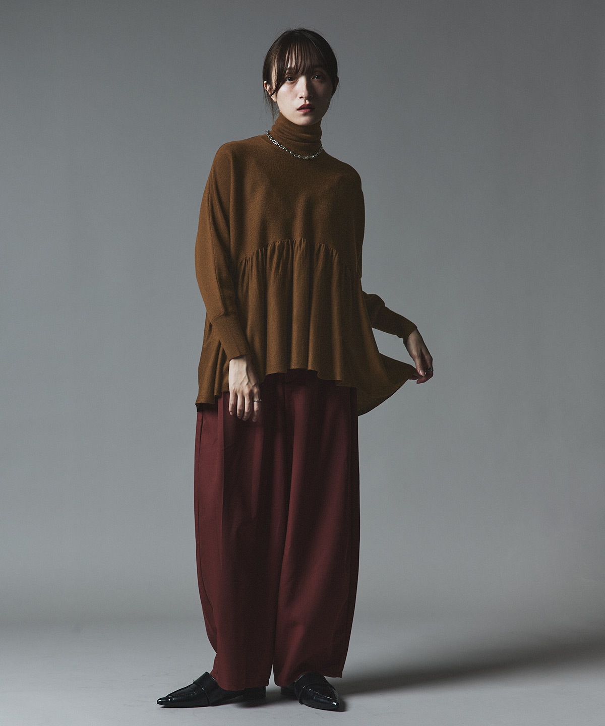 【予約販売】ウールミックスライトニットペプラムトップス 全4色