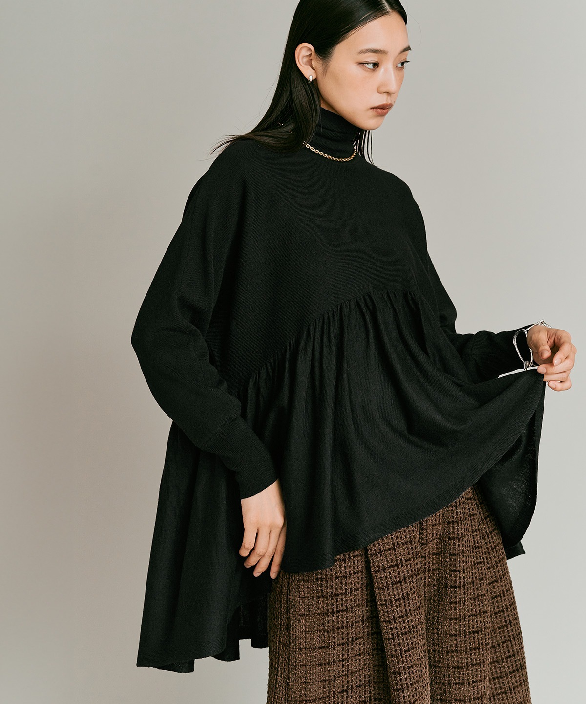 【予約販売】ウールミックスライトニットペプラムトップス 全4色