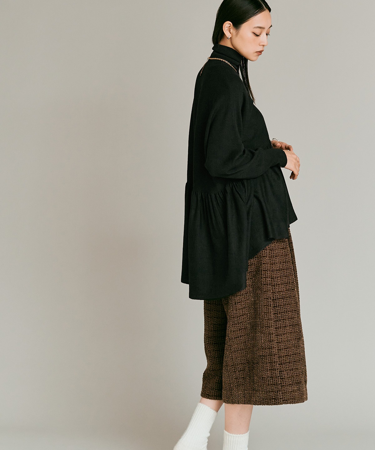 【予約販売】ウールミックスライトニットペプラムトップス 全4色