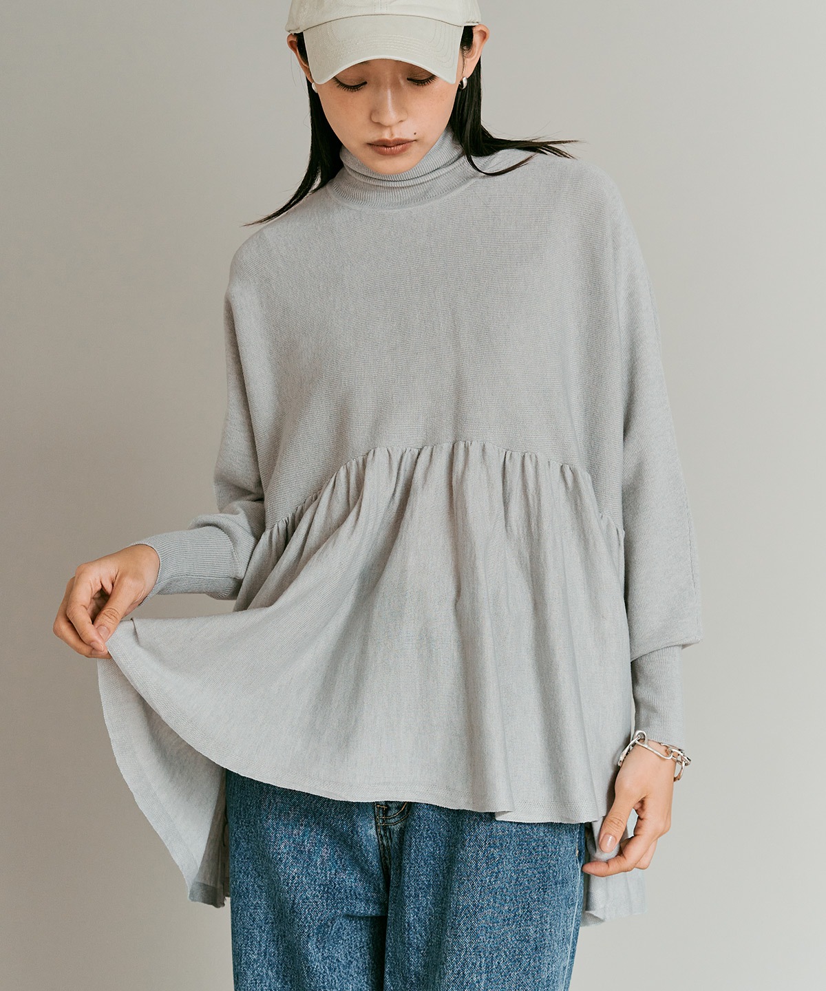 【予約販売】ウールミックスライトニットペプラムトップス 全4色