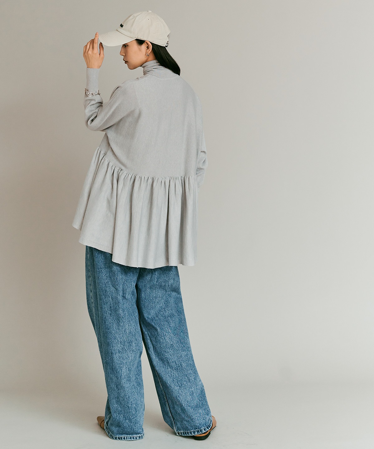 【予約販売】ウールミックスライトニットペプラムトップス 全4色