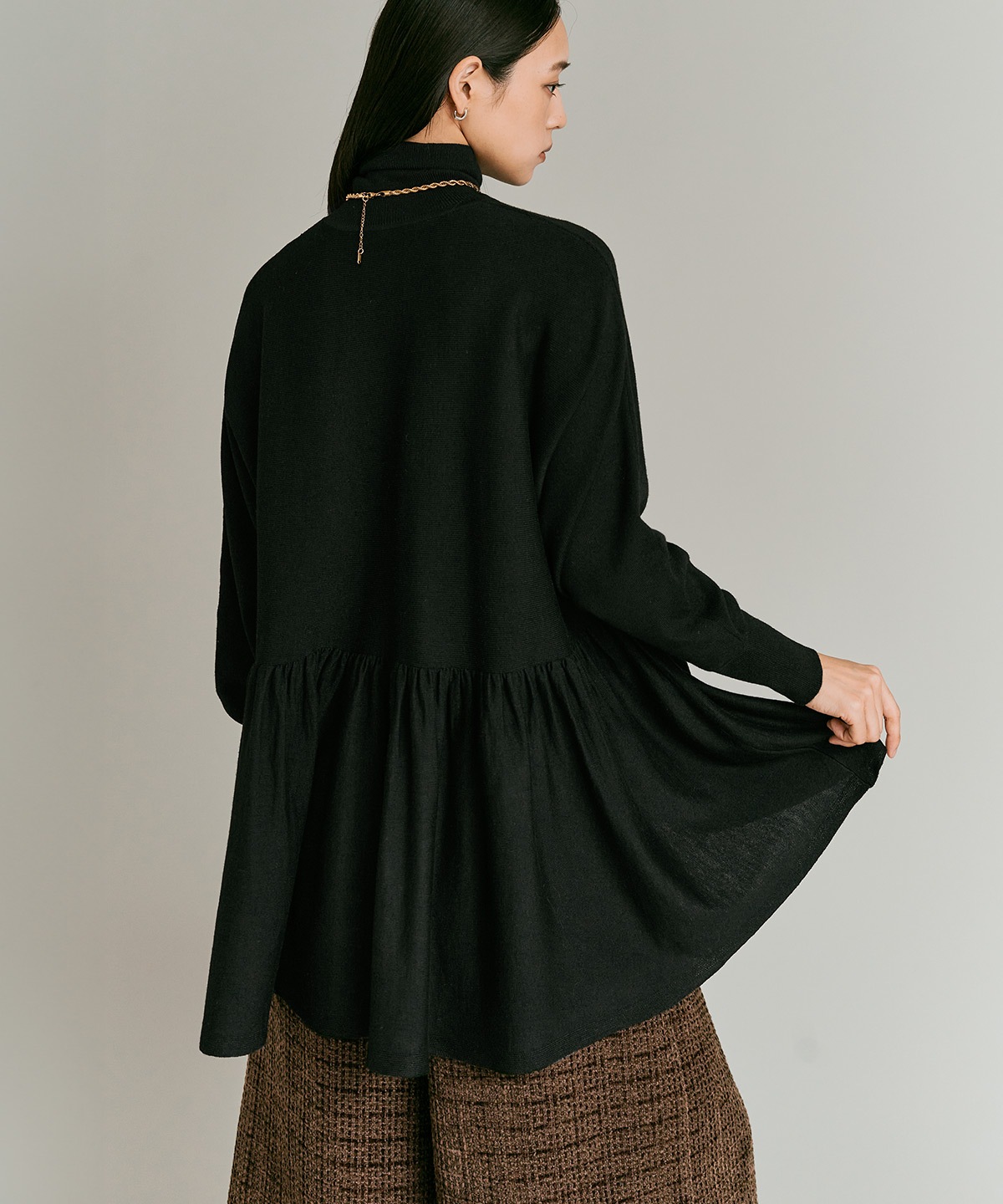 【予約販売】ウールミックスライトニットペプラムトップス 全4色