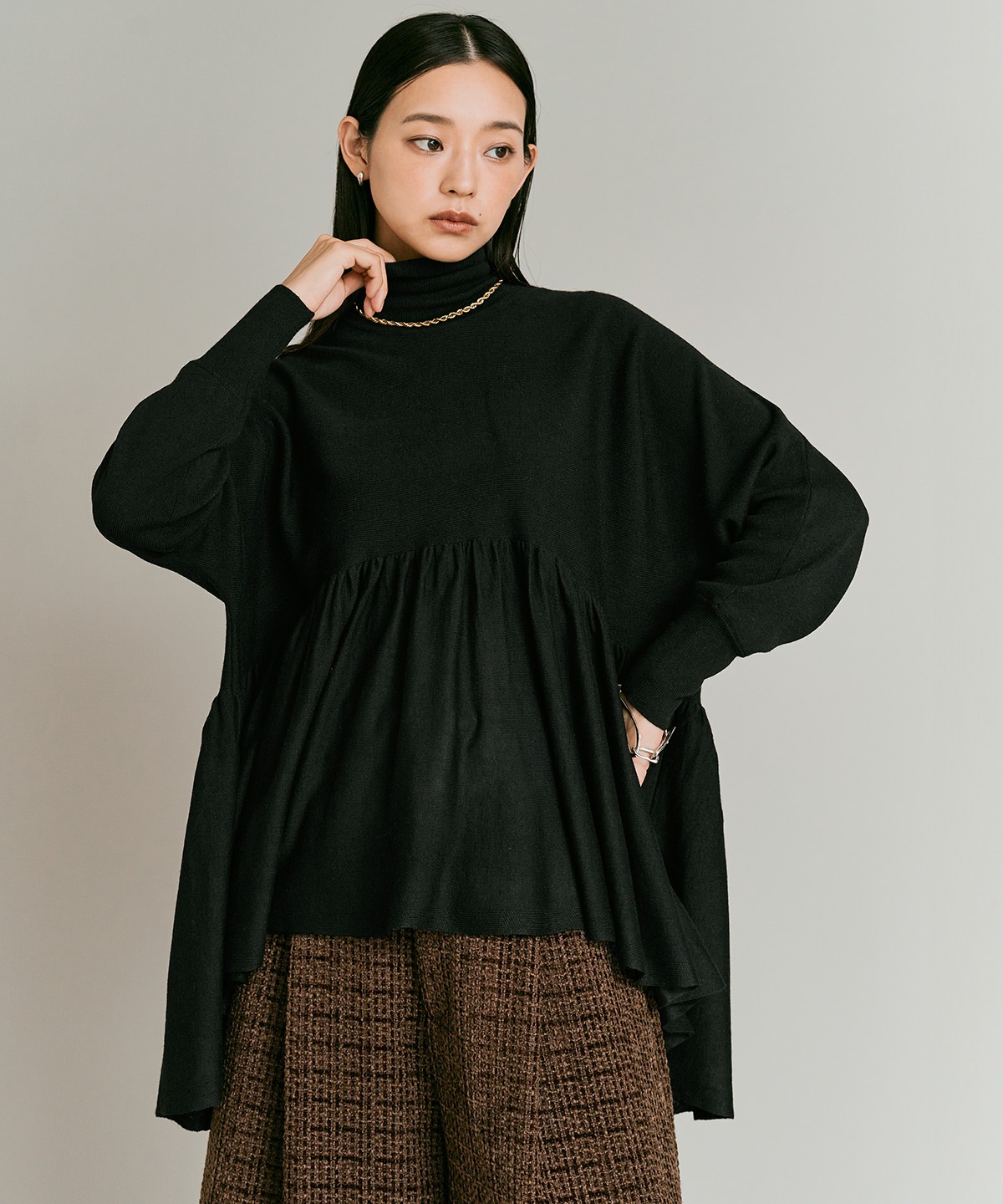 【予約販売】ウールミックスライトニットペプラムトップス 全4色