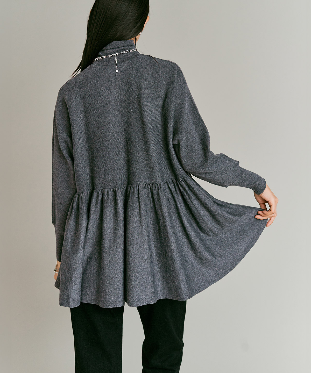 【予約販売】ウールミックスライトニットペプラムトップス 全4色