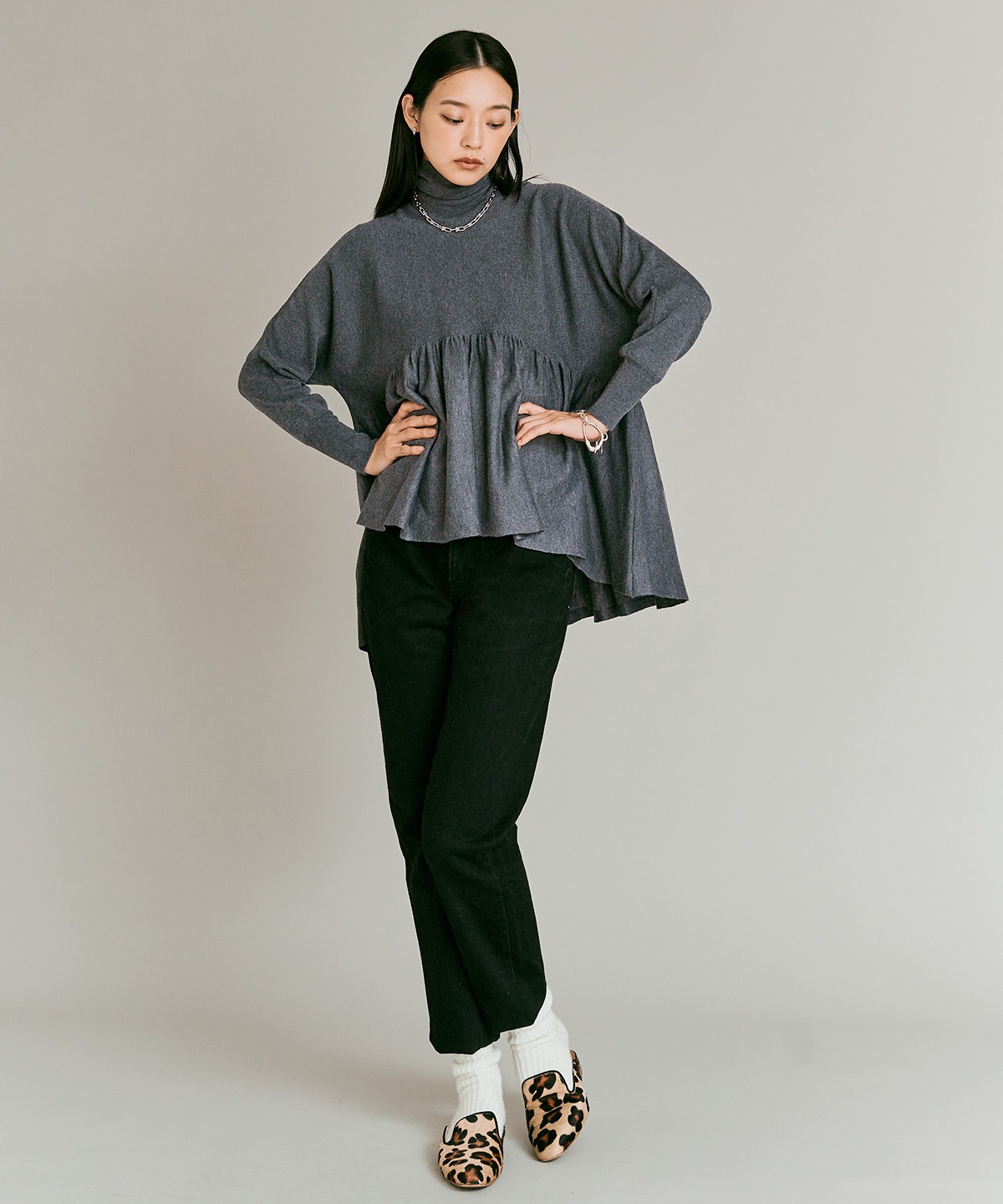 【予約販売】ウールミックスライトニットペプラムトップス 全4色