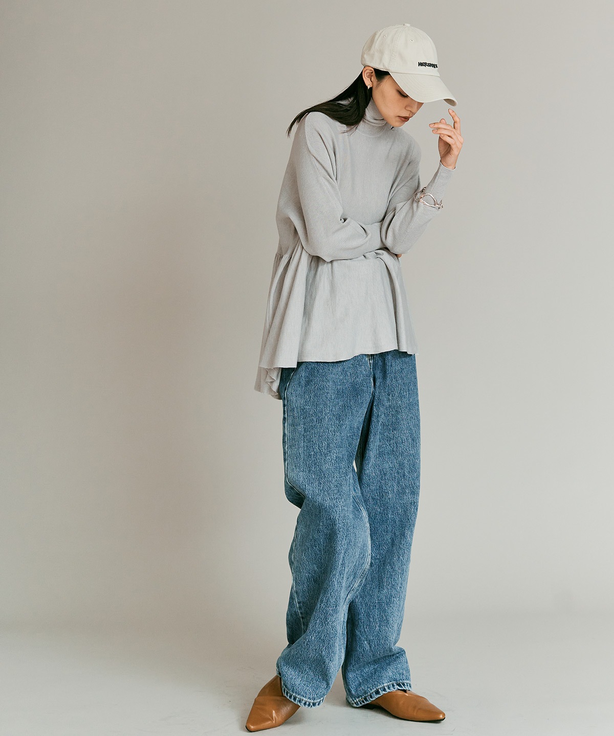 【予約販売】ウールミックスライトニットペプラムトップス 全4色