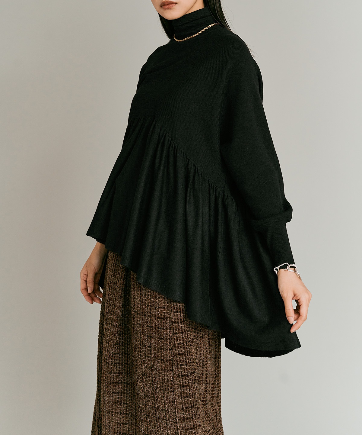 【予約販売】ウールミックスライトニットペプラムトップス 全4色